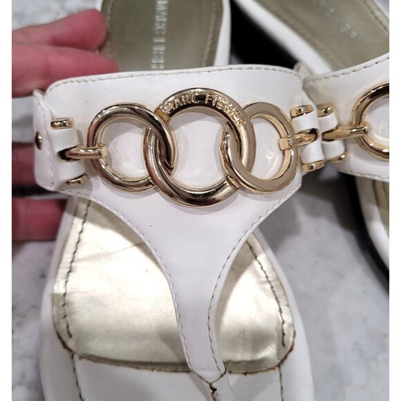 Marc Fisher Womens White Strappy Sandals with Gold Chain Detail Size 6.5M - Picture 6 of 10